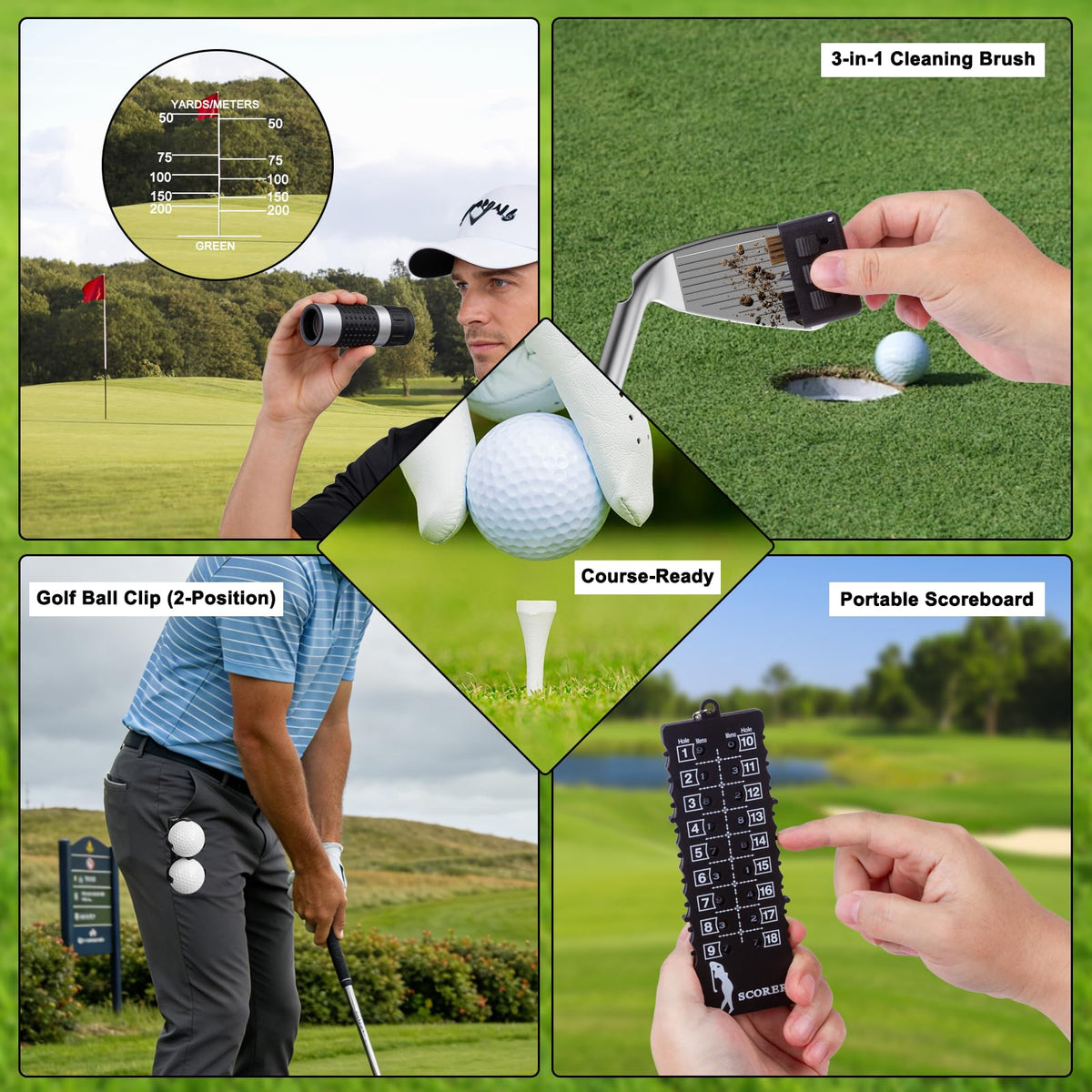 Fhmidic Complete Golf Accessories Kit 7-in-1 divot tool for on-course maintenance