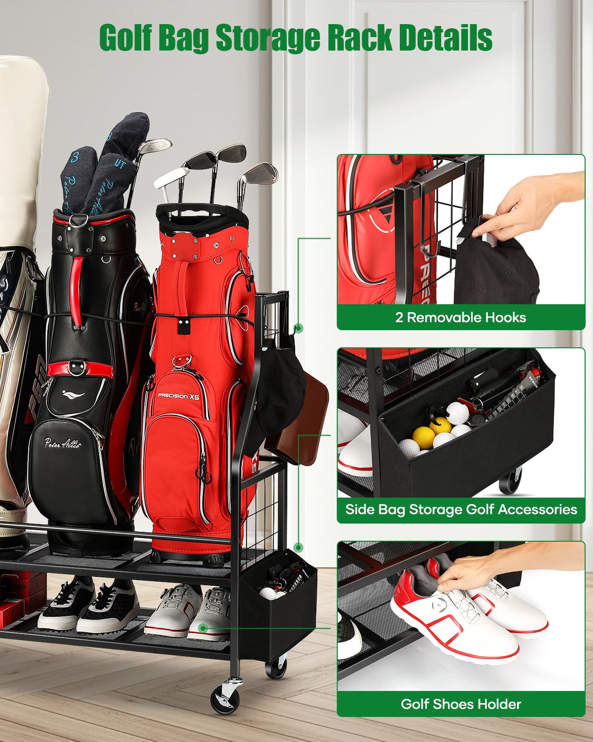 FHXZH 4 Golf Bag Storage Stand ball pouch keeps balls organized for easy access