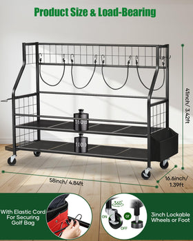 FHXZH 4 Golf Bag Storage Stand base shelf stores shoes and gear neatly