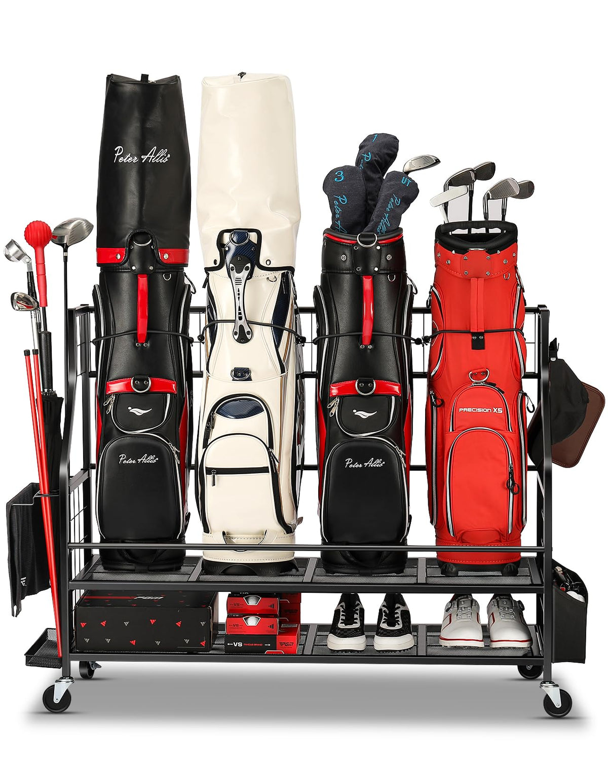 FHXZH 4 Golf Bag Storage Stand in garage keeps clubs neatly organized and ready
