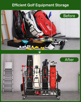 FHXZH 4 Golf Bag Storage Stand with wheels and adjustable feet for stable placement