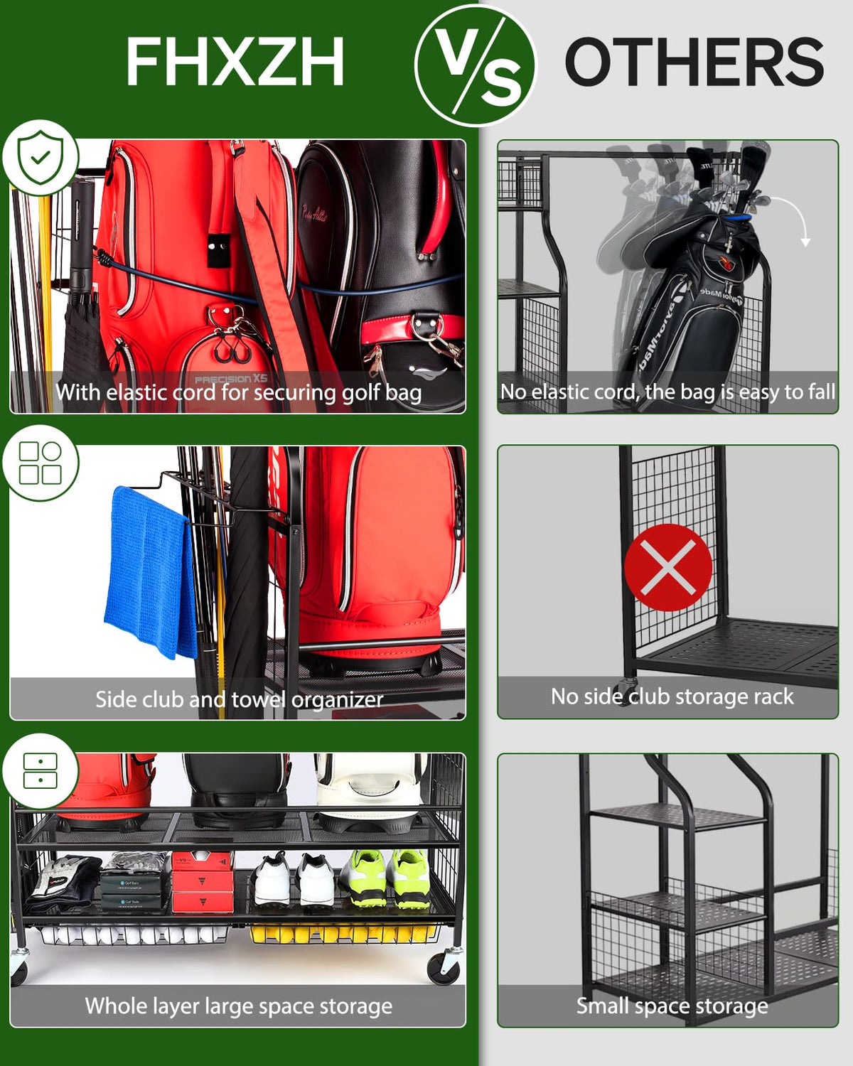 FHXZH elastic cord prevents golf bags from slipping during movement.