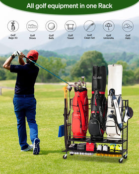 FHXZH golf bag storage shelf holds shoes, gloves, and accessories for quick access.