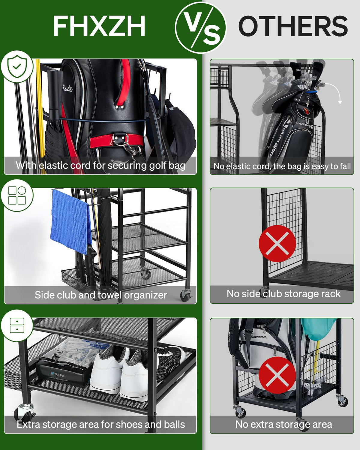 FHXZH Golf Bag Stand assembly view highlights quick setup in about 20 minutes