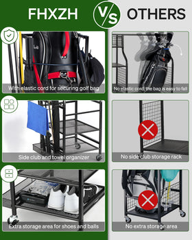 FHXZH Golf Bag Stand assembly view highlights quick setup in about 20 minutes