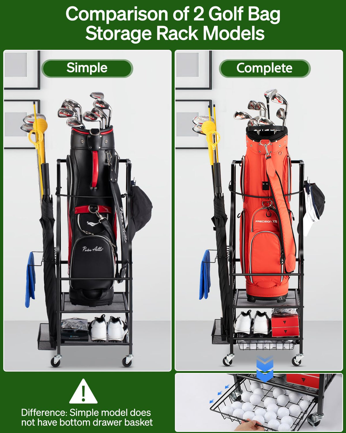 FHXZH Golf Bag Stand in garage shows organized storage for gear and equipment