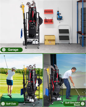 FHXZH Golf Bag Stand side storage demonstrates removable rack for clubs and accessories