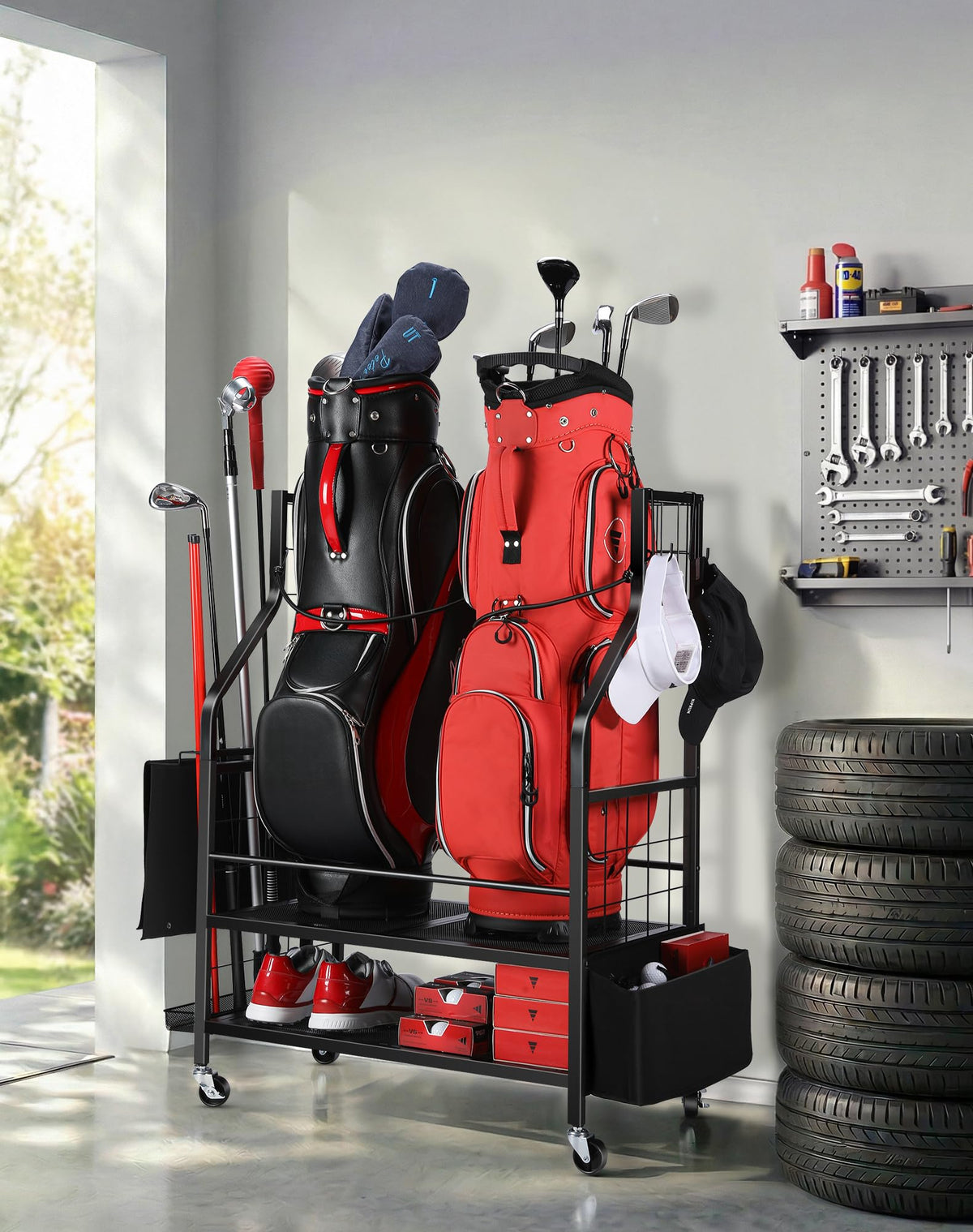 FHXZH Golf Bag Storage Rack upper tier for easy bag access