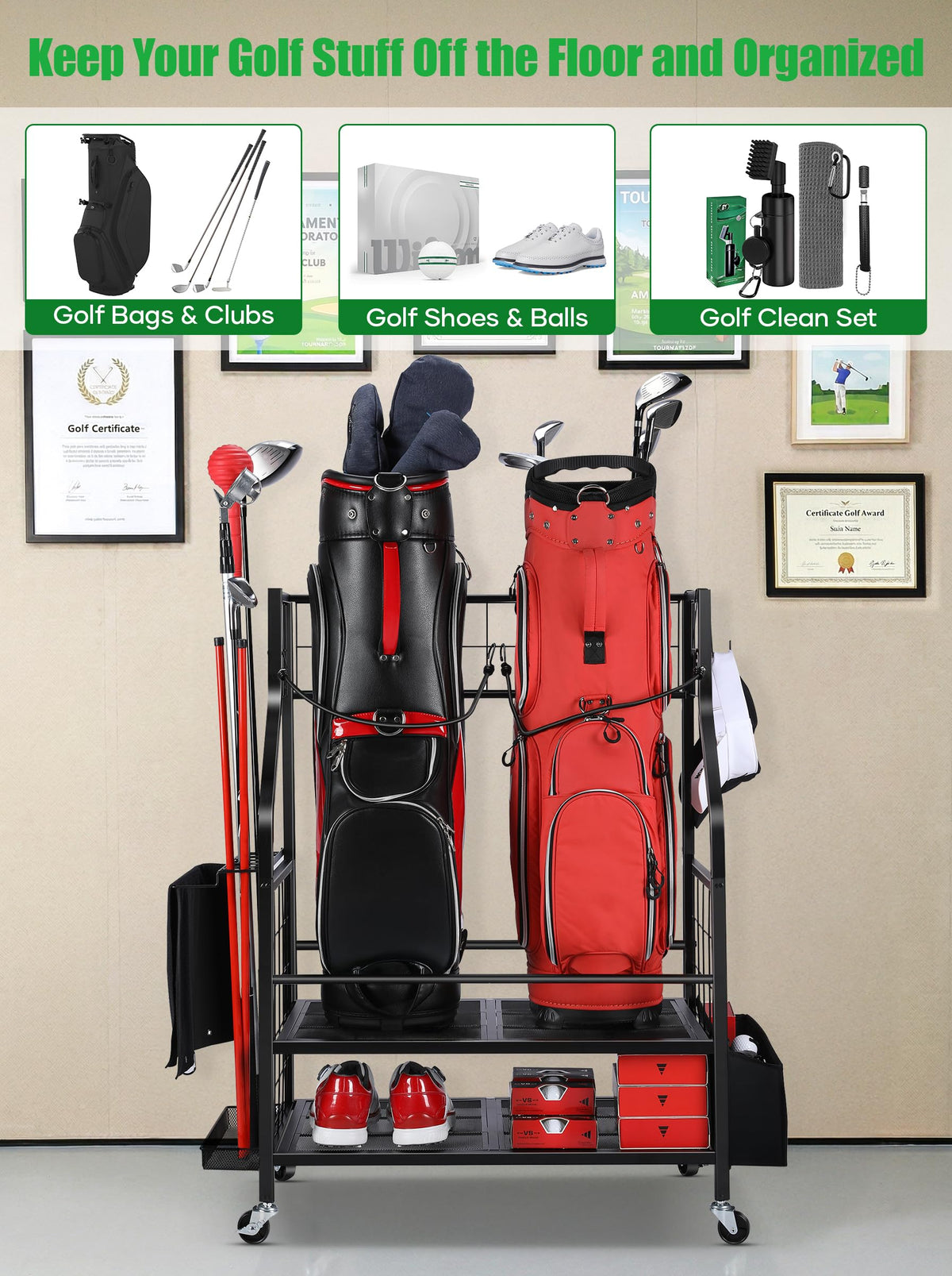 FHXZH Golf Bag Storage Rack side rack for balls and towels
