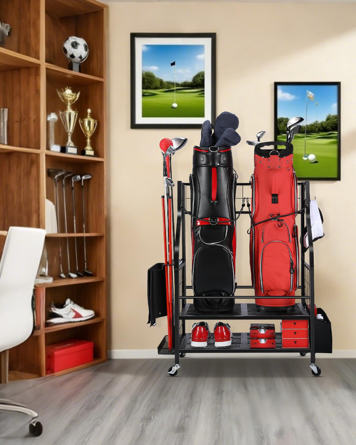 FHXZH Golf Bag Storage Rack sturdy steel build for heavy gear