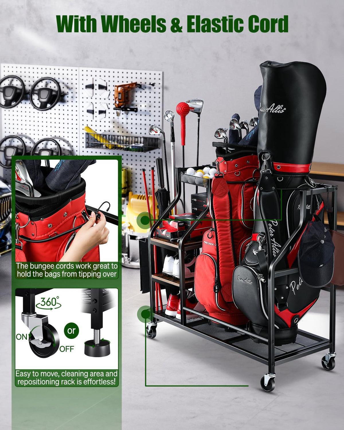 FHXZH golf club, balls, and gloves storage keeps accessories organized.