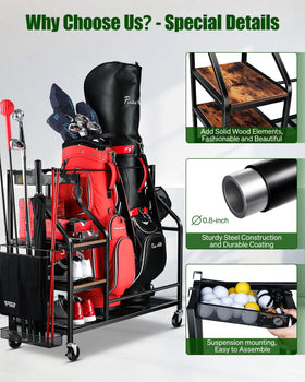 FHXZH equipment organizer stand neatly stores clubs, balls, and gloves.