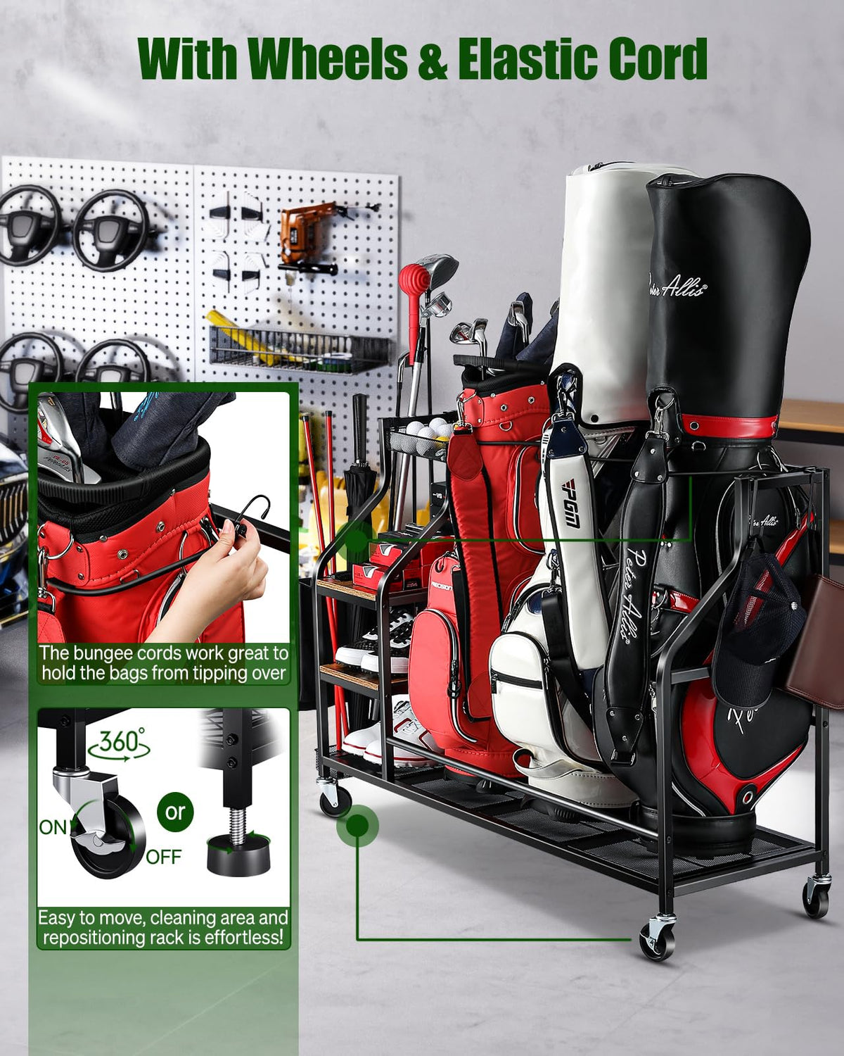 FHXZH golf gear storage stand offers sturdy construction for durability.