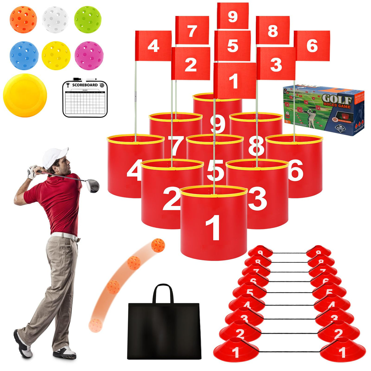 FINCOME Golf Yard 9-holes setup for backyard fun and family practice.