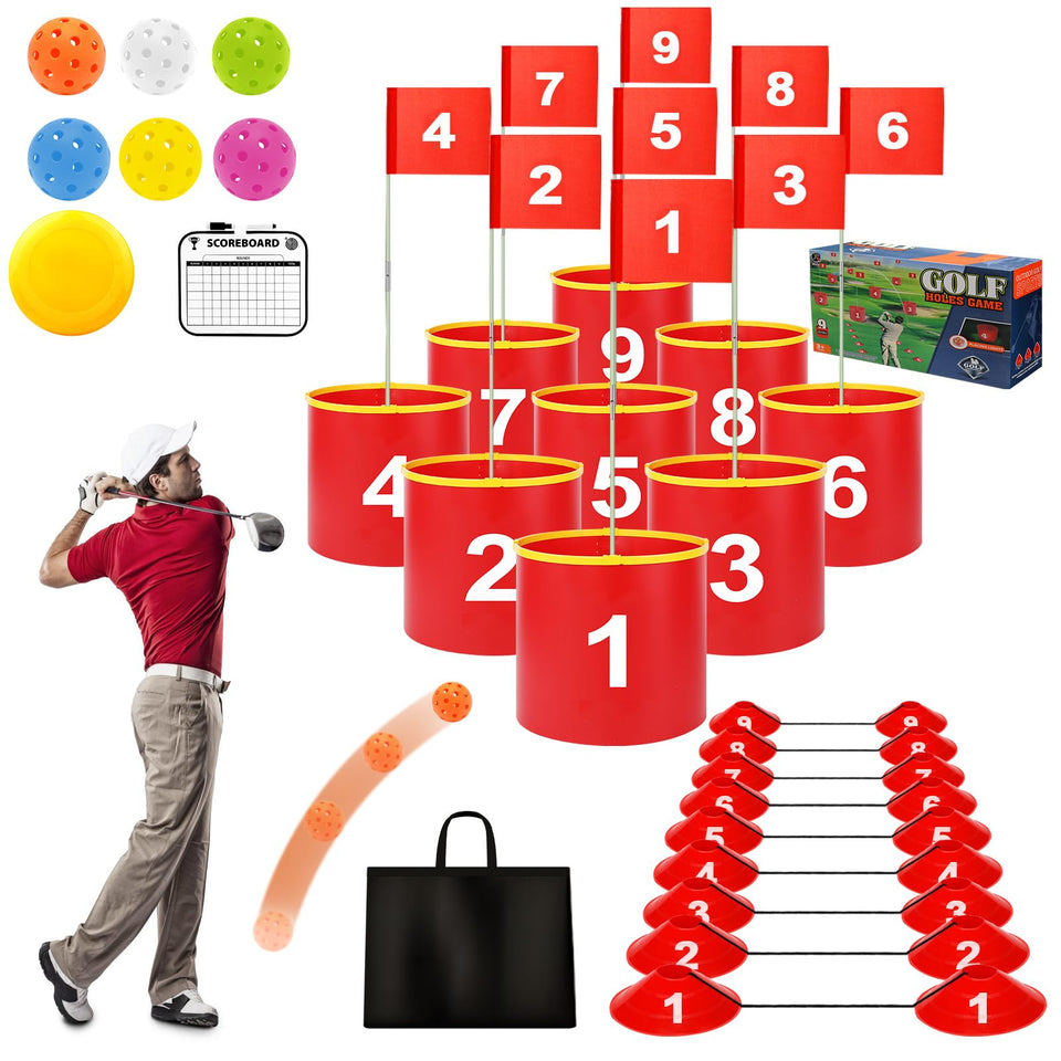 FINCOME Golf Yard 9-holes setup for backyard fun and family practice.