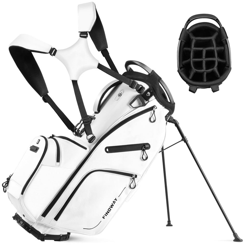 Findway 14-way stand bag front view shows organized clubs for quick access