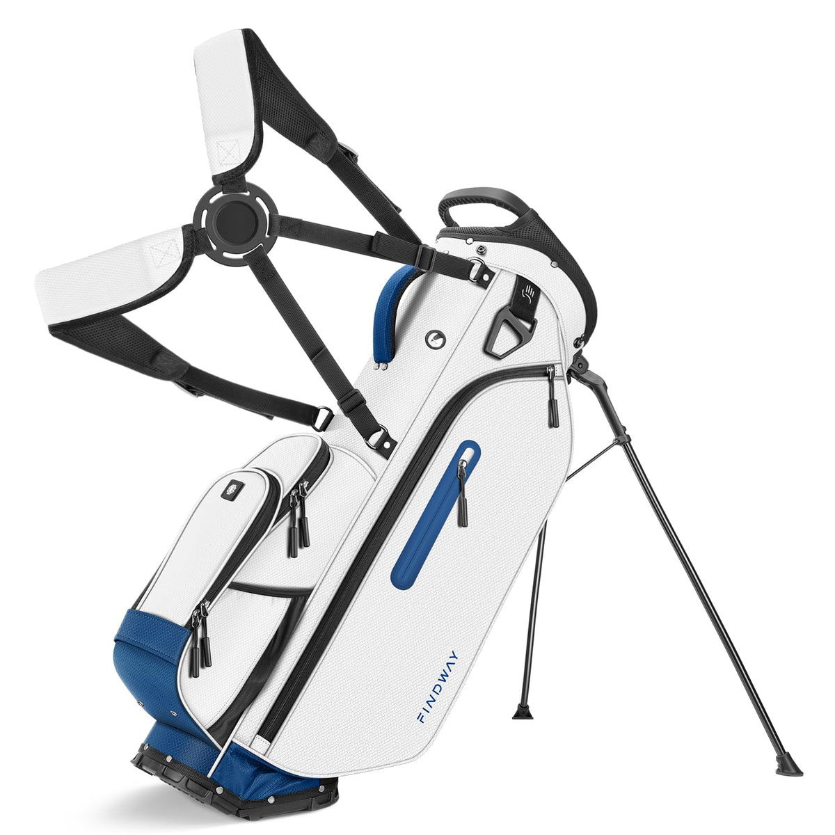 Findway 5-Way Stand Bag overview showing organized clubs and easy transport