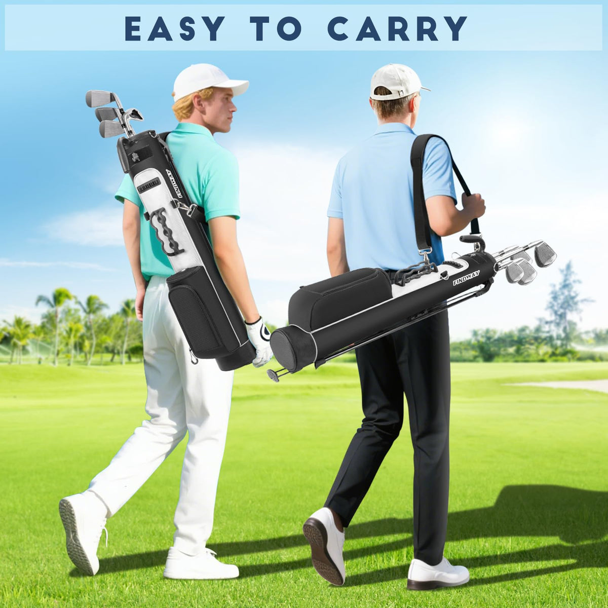 Findway compact luggage-friendly bag fits in luggage for travel to courses.