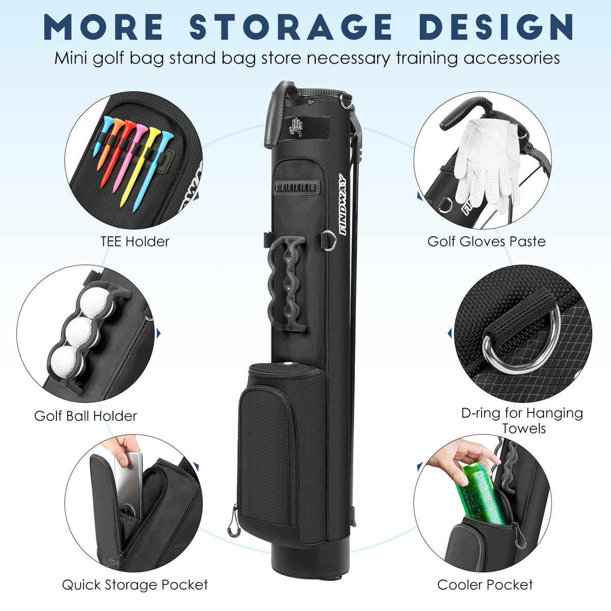 Findway Golf Stand Bag compact dimensions fit easily into luggage