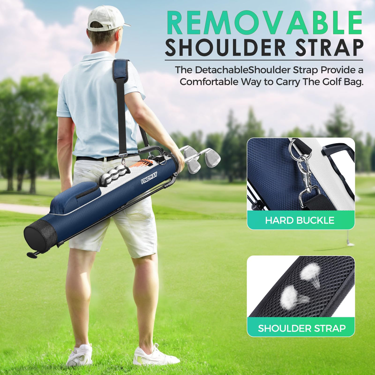 Findway golf stand bag adjustable shoulder strap reduces shoulder strain during carry
