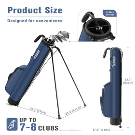 Findway golf stand bag side view with stand deployed, stable on uneven turf.