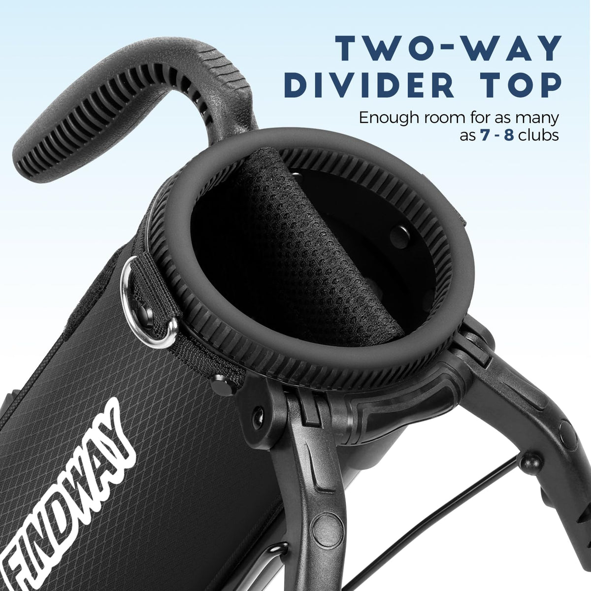 Findway bag top compartment keeps clubs organized and tangle-free
