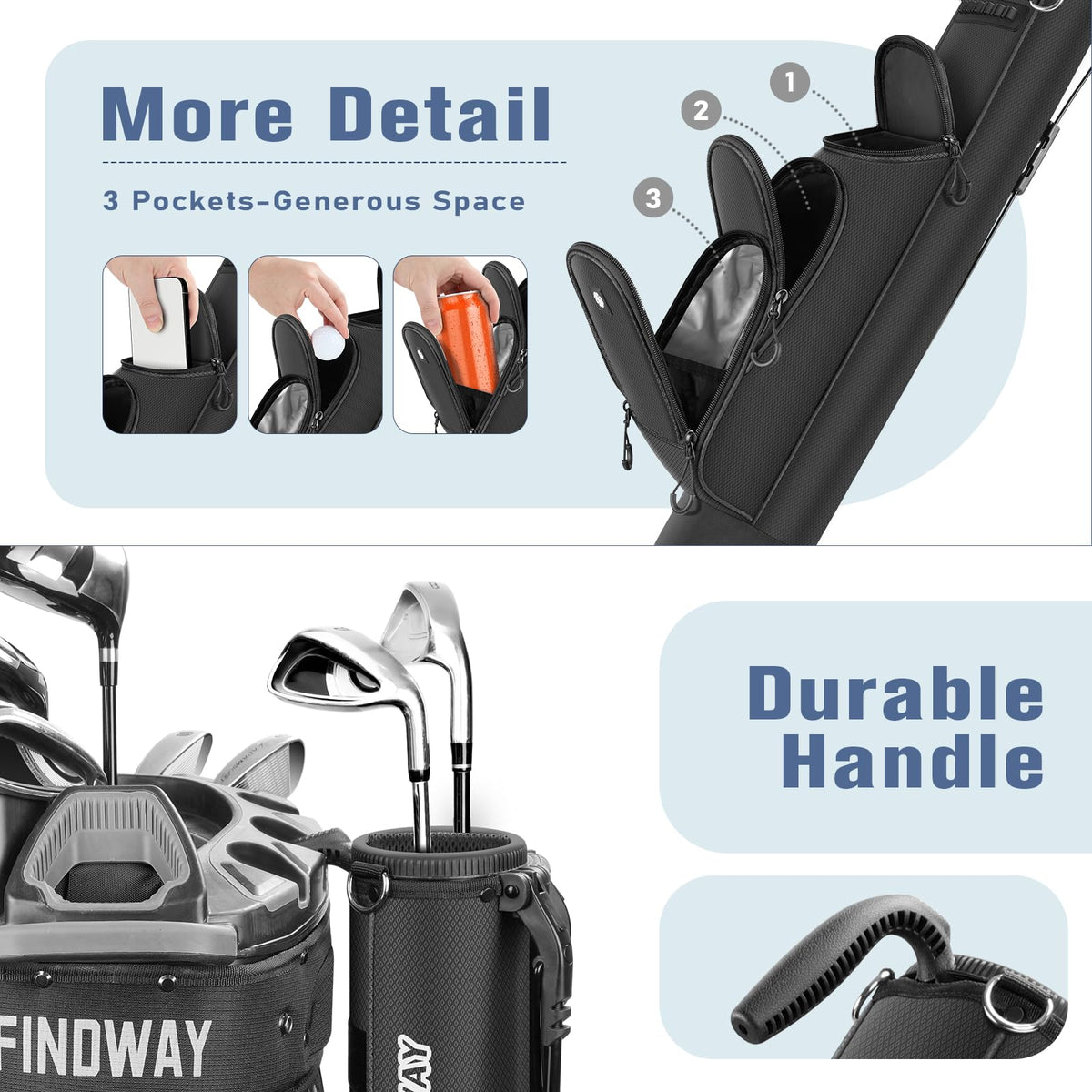 Findway Golf Stand Bag trunk fit design for car storage and travel ease