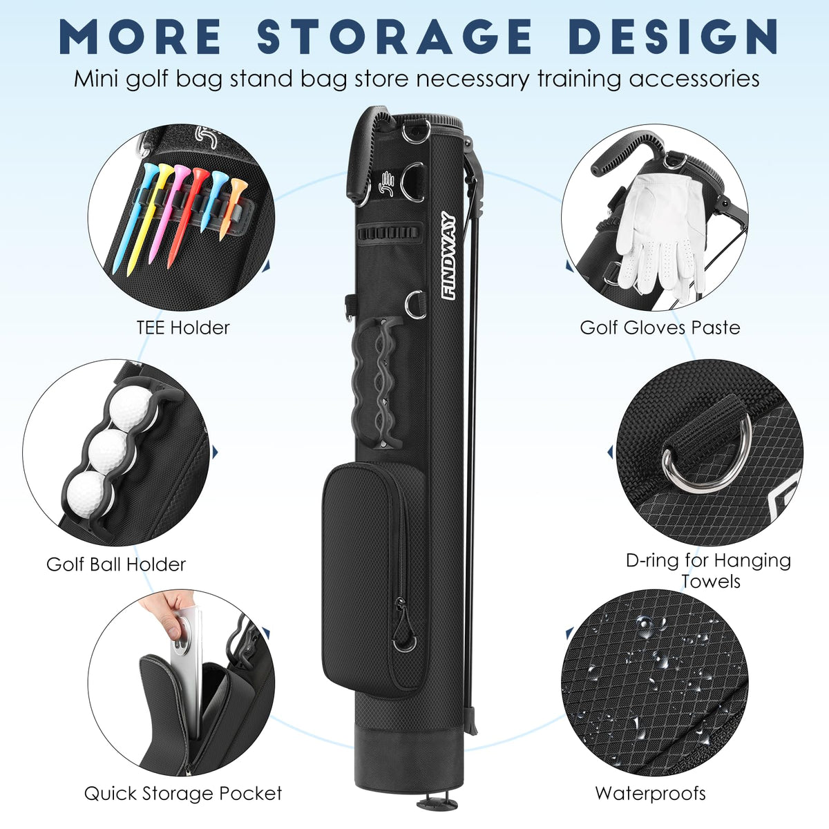 Findway golf stand bag valuables pocket keeps keys and phone secure while you play