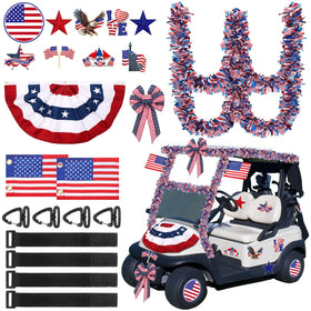 FineCheer independence day bunting flag on golf cart for festive parades.