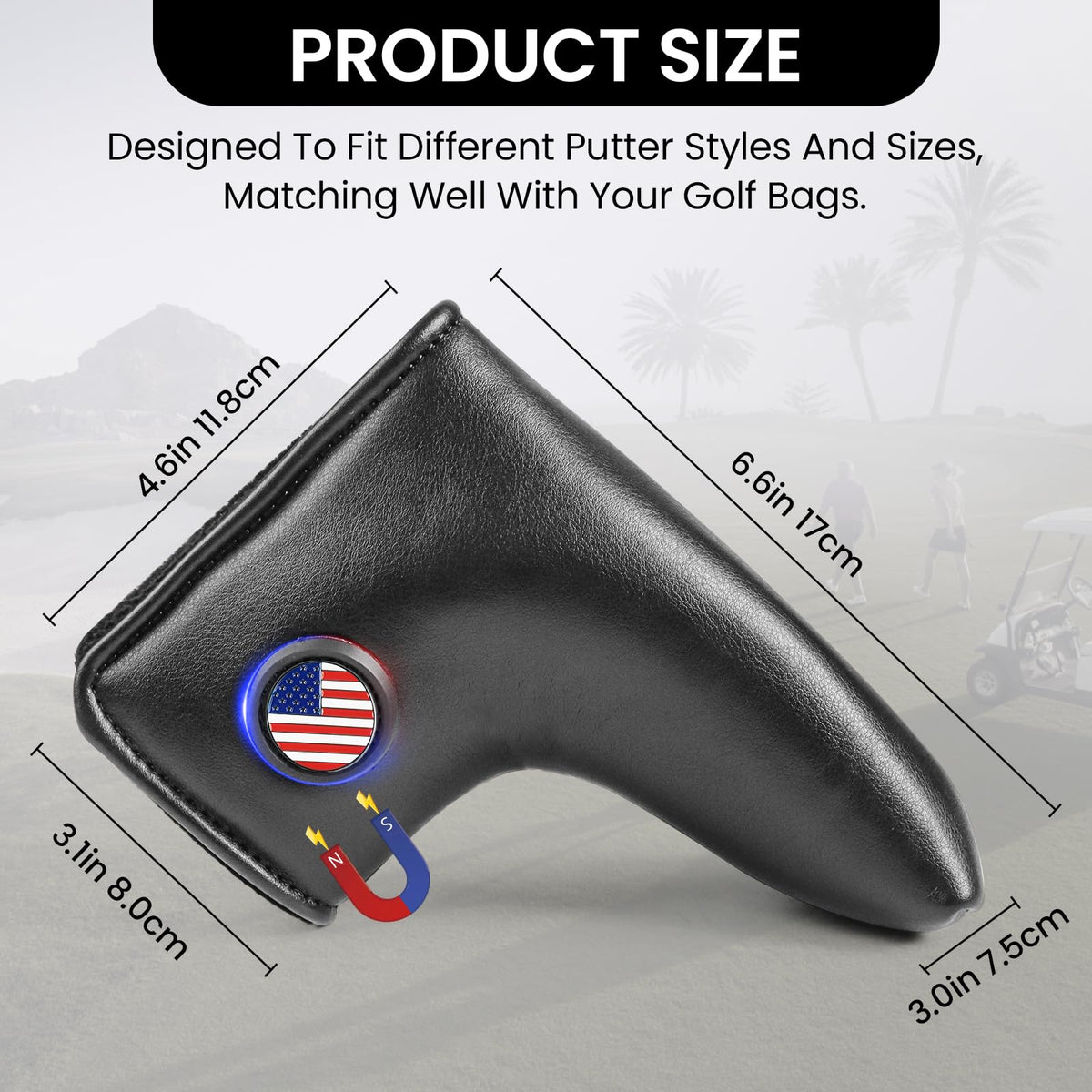 Finger Ten blade putter cover features built-in ball marker holder for quick access.