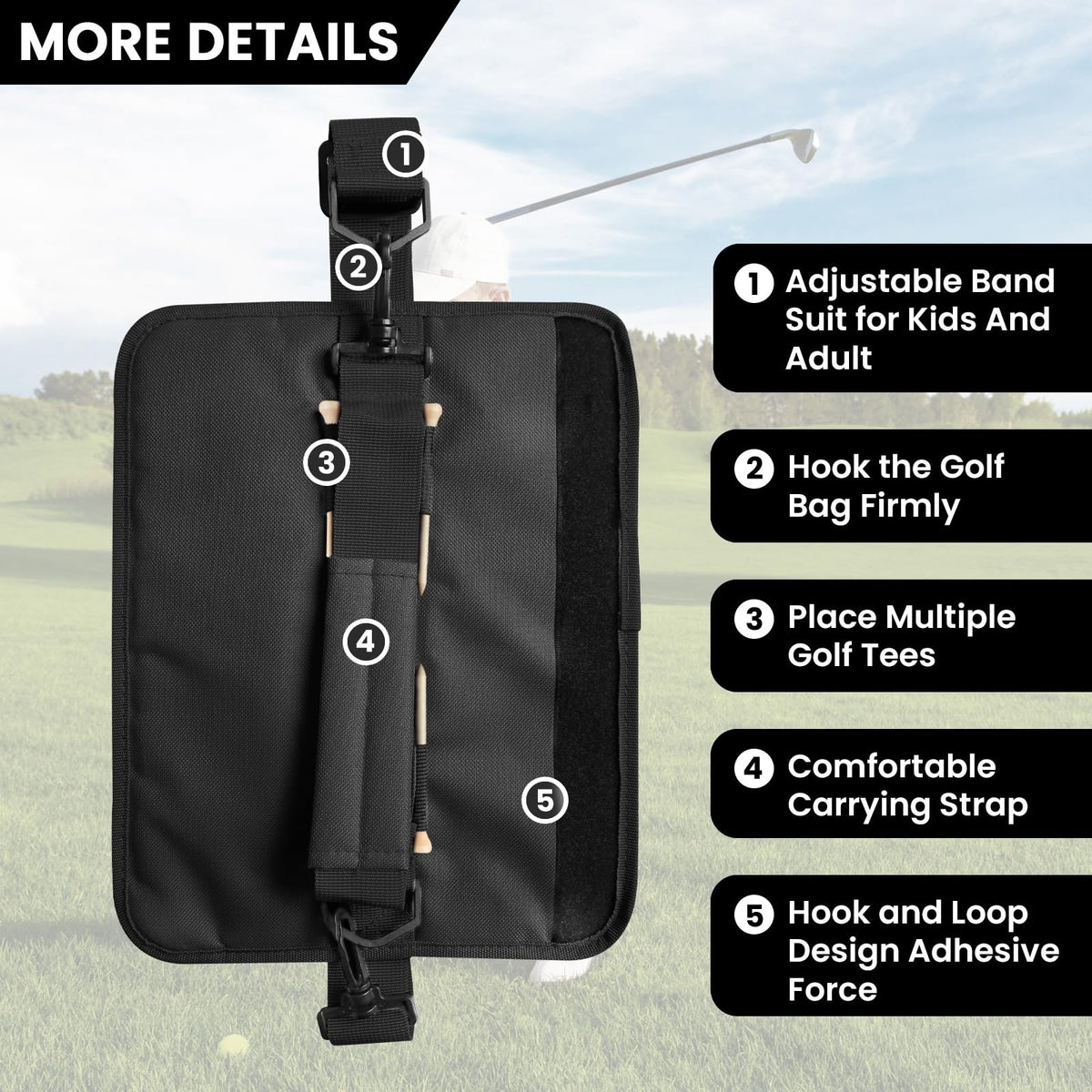 FINGER TEN mini golf bag side view demonstrates lightweight portability on course