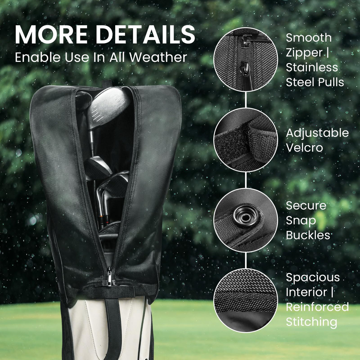FINGER TEN rain cover uses snap-button closure for secure fit