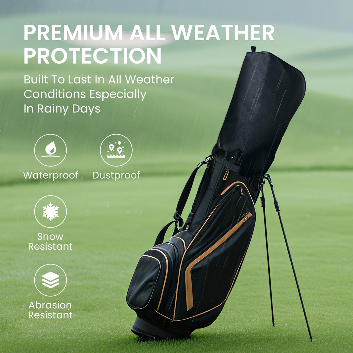 FINGER TEN universal fit rain cover keeps stand and cart bags dry on course