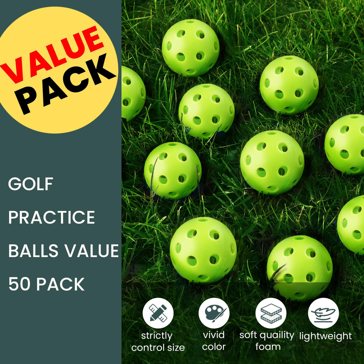 Finger Ten golf practice ball yellow for easy visibility outdoors.