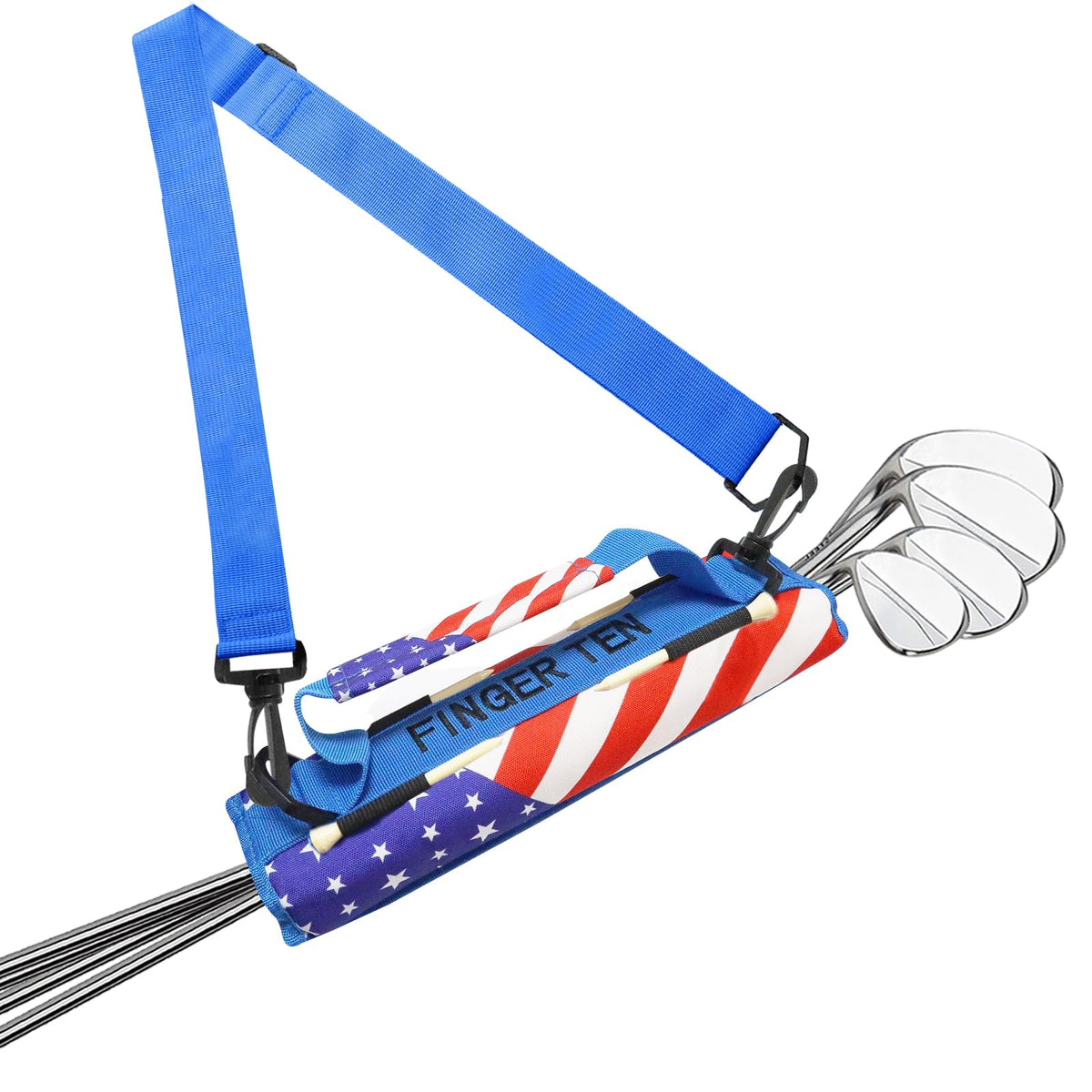 FINGER TEN mini golf bag in USA flag edition, ultra-lightweight for easy carrying.