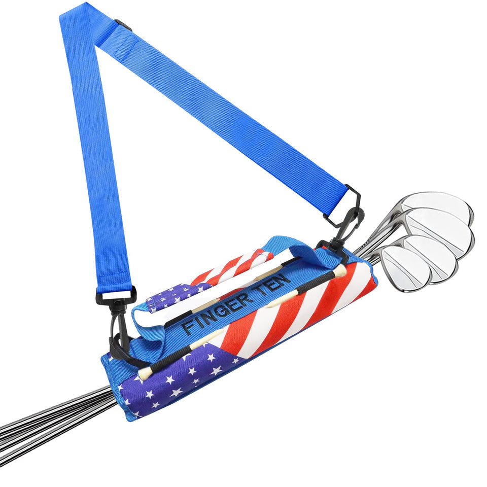 FINGER TEN mini golf bag in USA flag edition, ultra-lightweight for easy carrying.