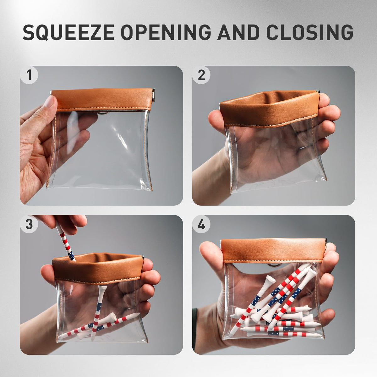 FINGER TEN squeeze top opening for one-handed access to tees and markers.