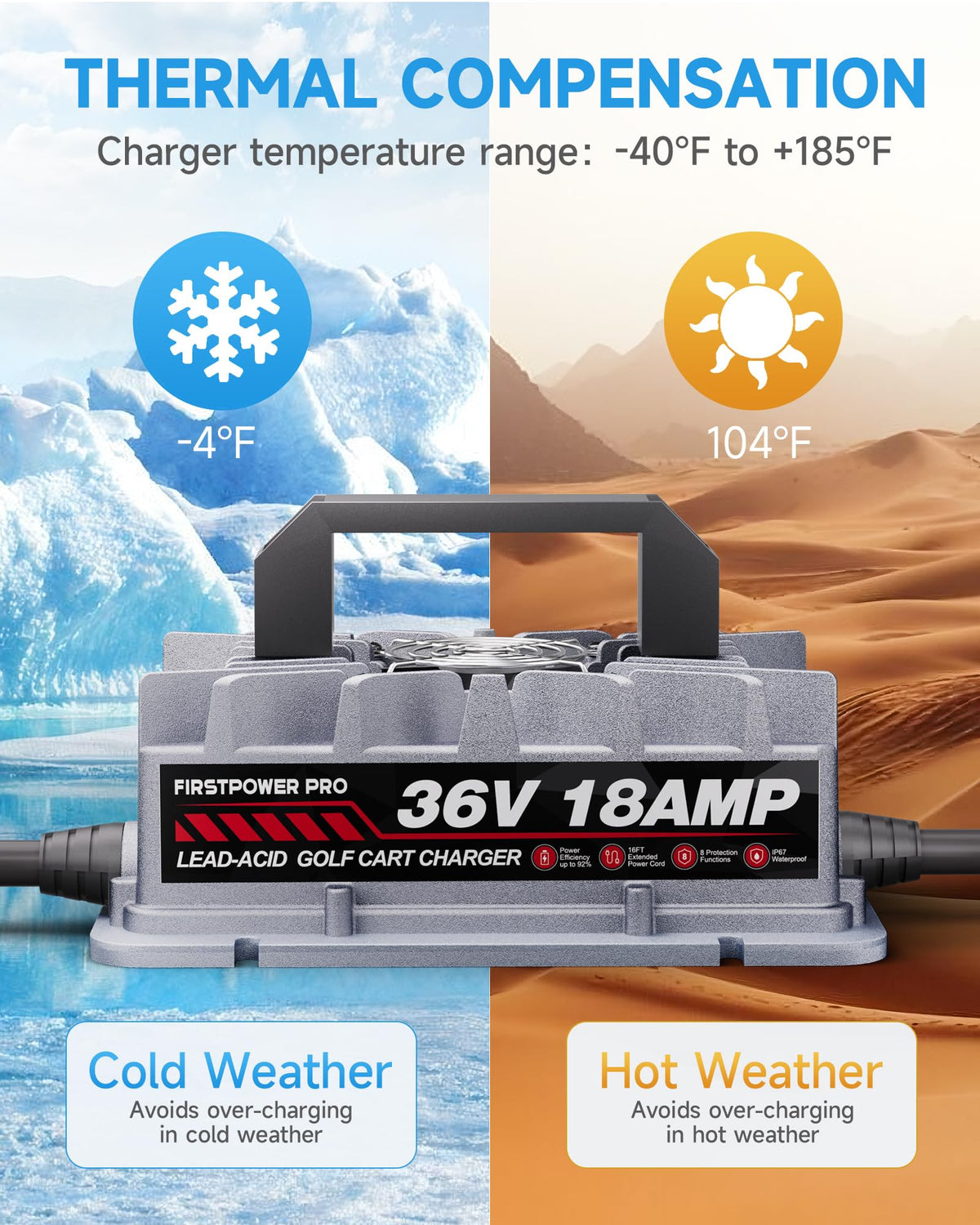 FirstPower Pro 36V EZGO TXT charger is lightweight and easy to carry.