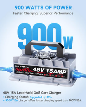 FirstPower Pro 48V compatibility for EZGO RXV/TXT enables reliable charging.