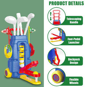 Fistone toddler golf set cart with retractable handle for easy transport.