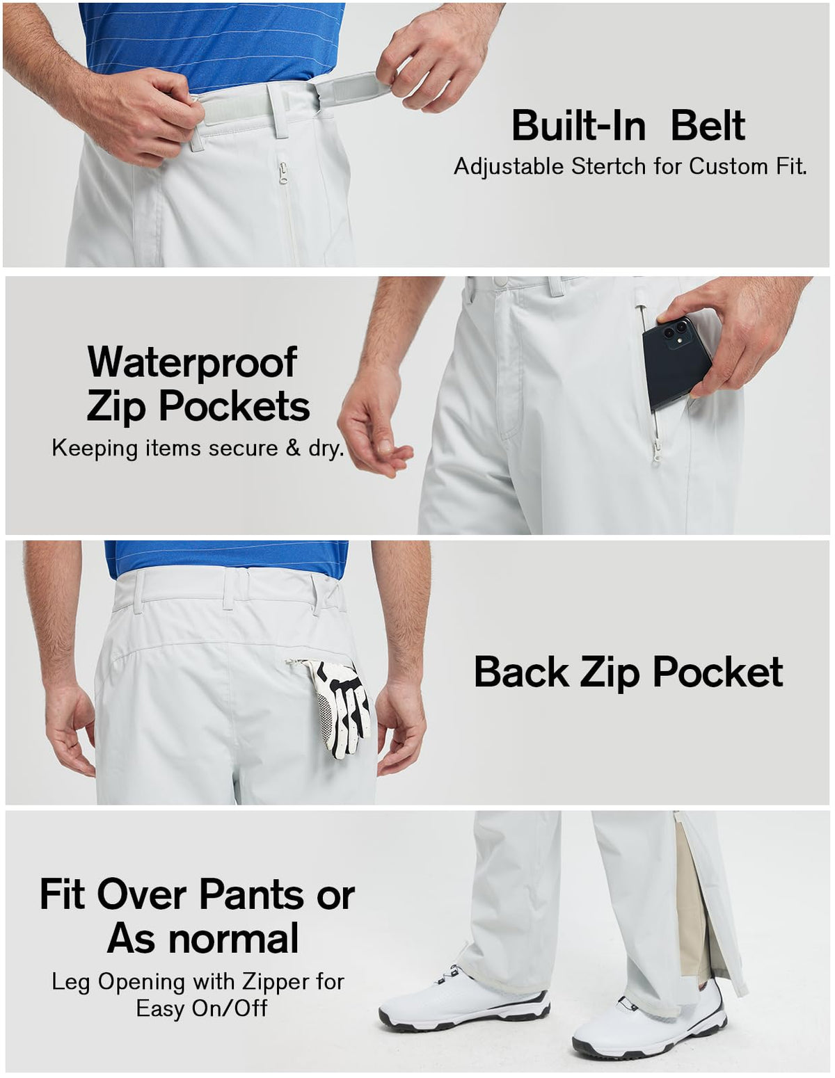 fit space Climastorm waterproof-zip-pockets show secure, dry storage.