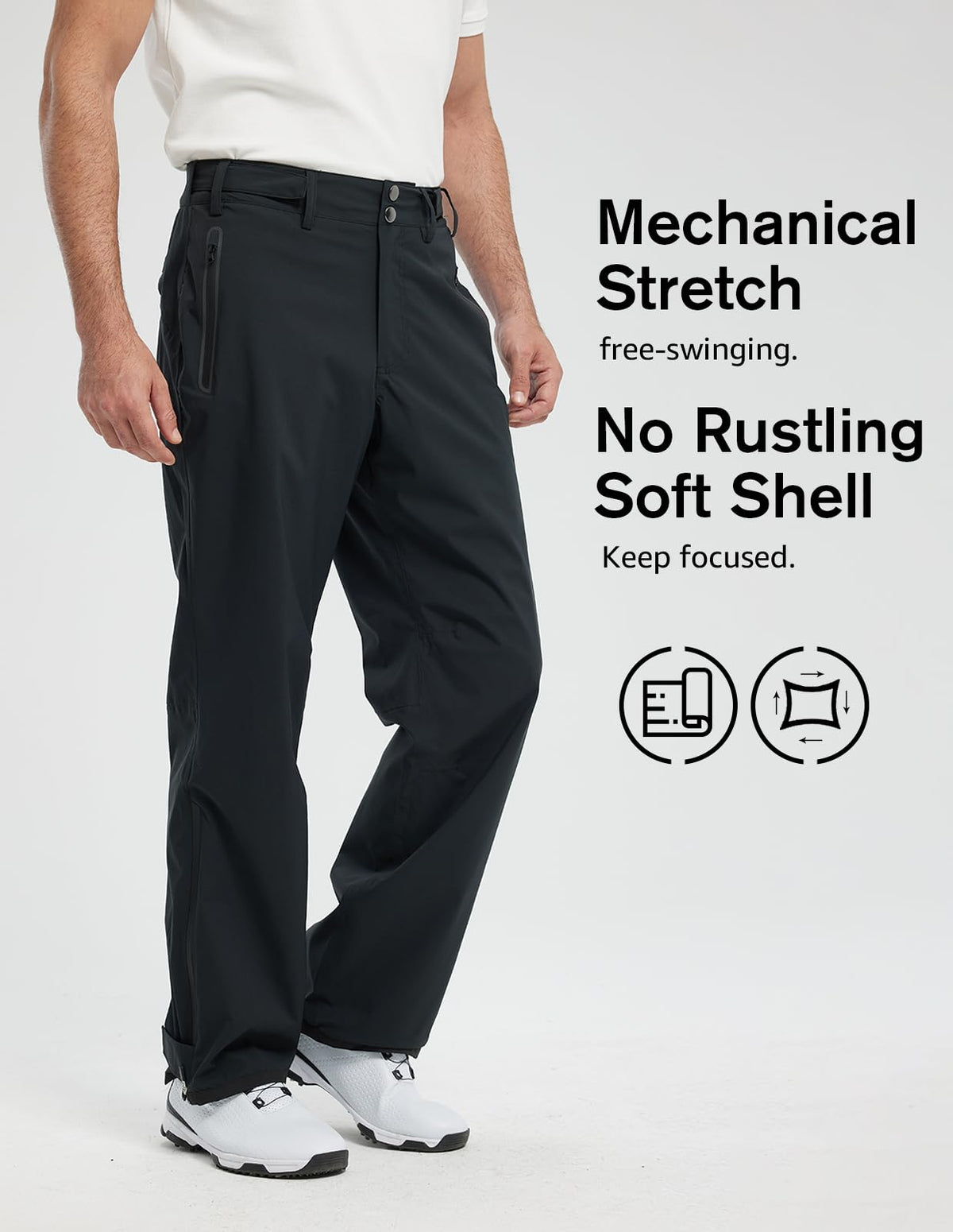 fit space Golf Climastorm rain pants leg closure with Velcro for adaptable fit