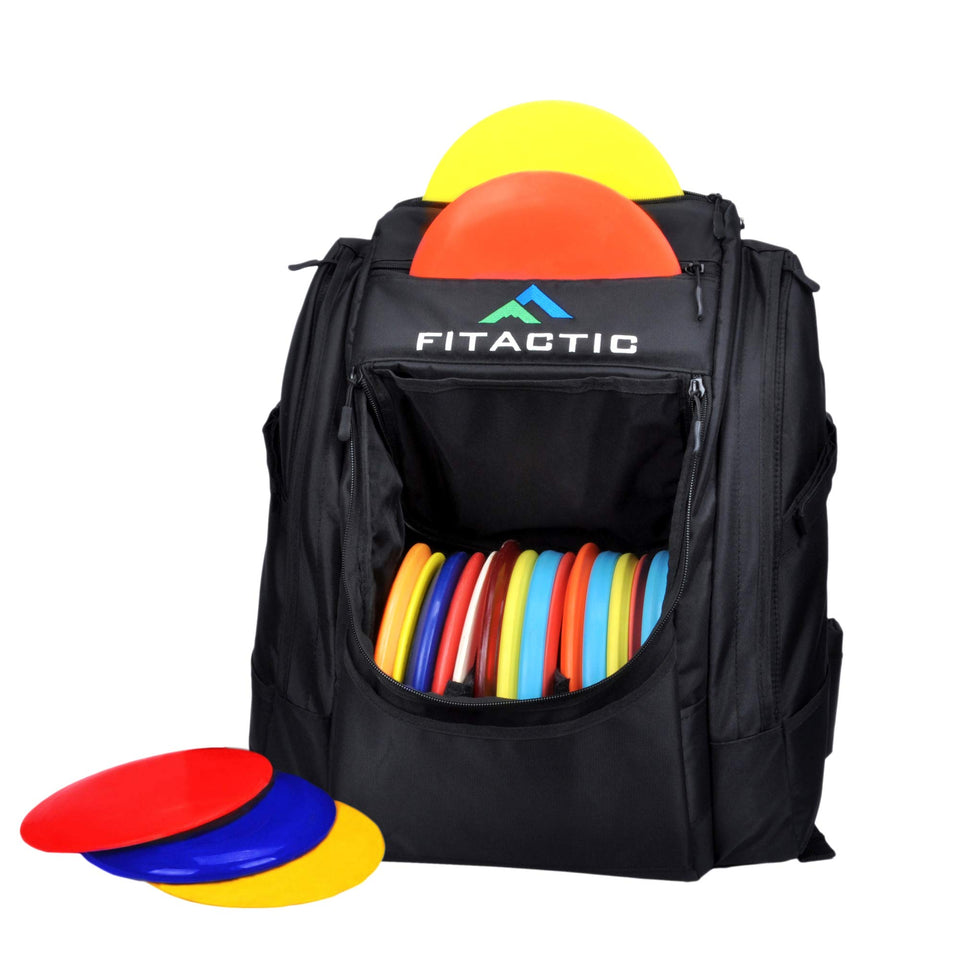 FITactic luxury frisbee bag front view showing organized compartments for gear