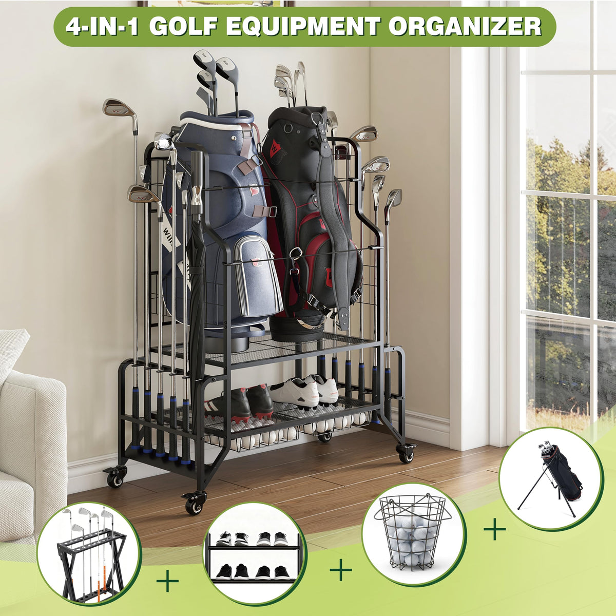 Wave-design header aligns clubs to prevent tangling during storage