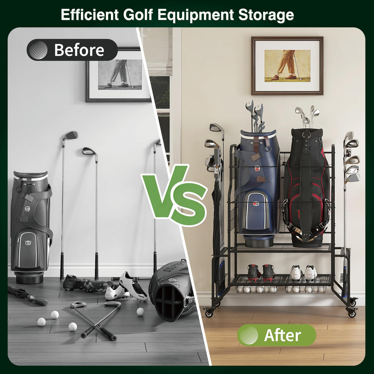 Open-mesh gear storage keeps golf items visible and breathable