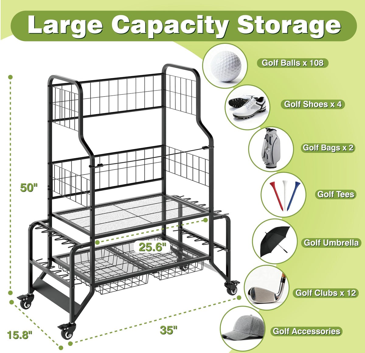 Durable steel golf rack finished in powder coating for long-term use
