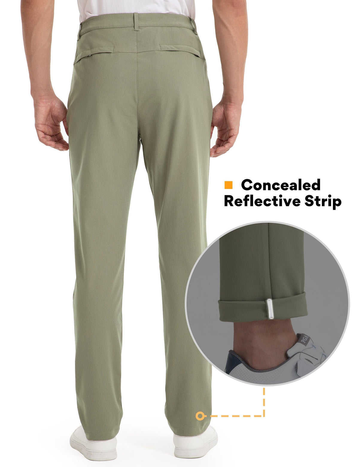 FitsT4 Sports golf pants side view showing relaxed fit for unrestricted swing.
