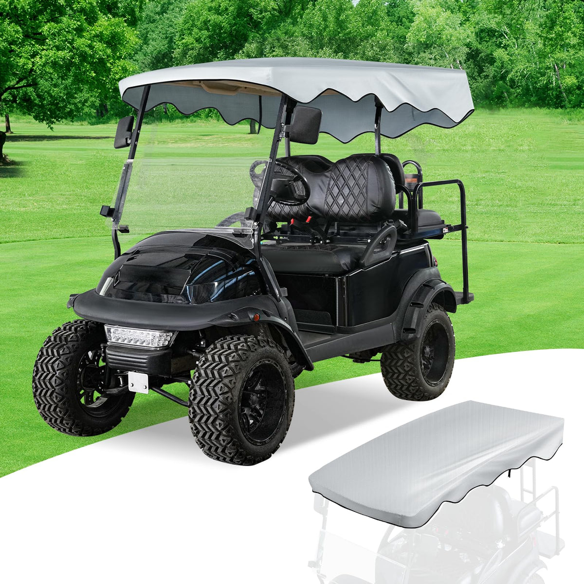 FIXHAWK 2+2 sun shade mounted on a Club Car Precedent