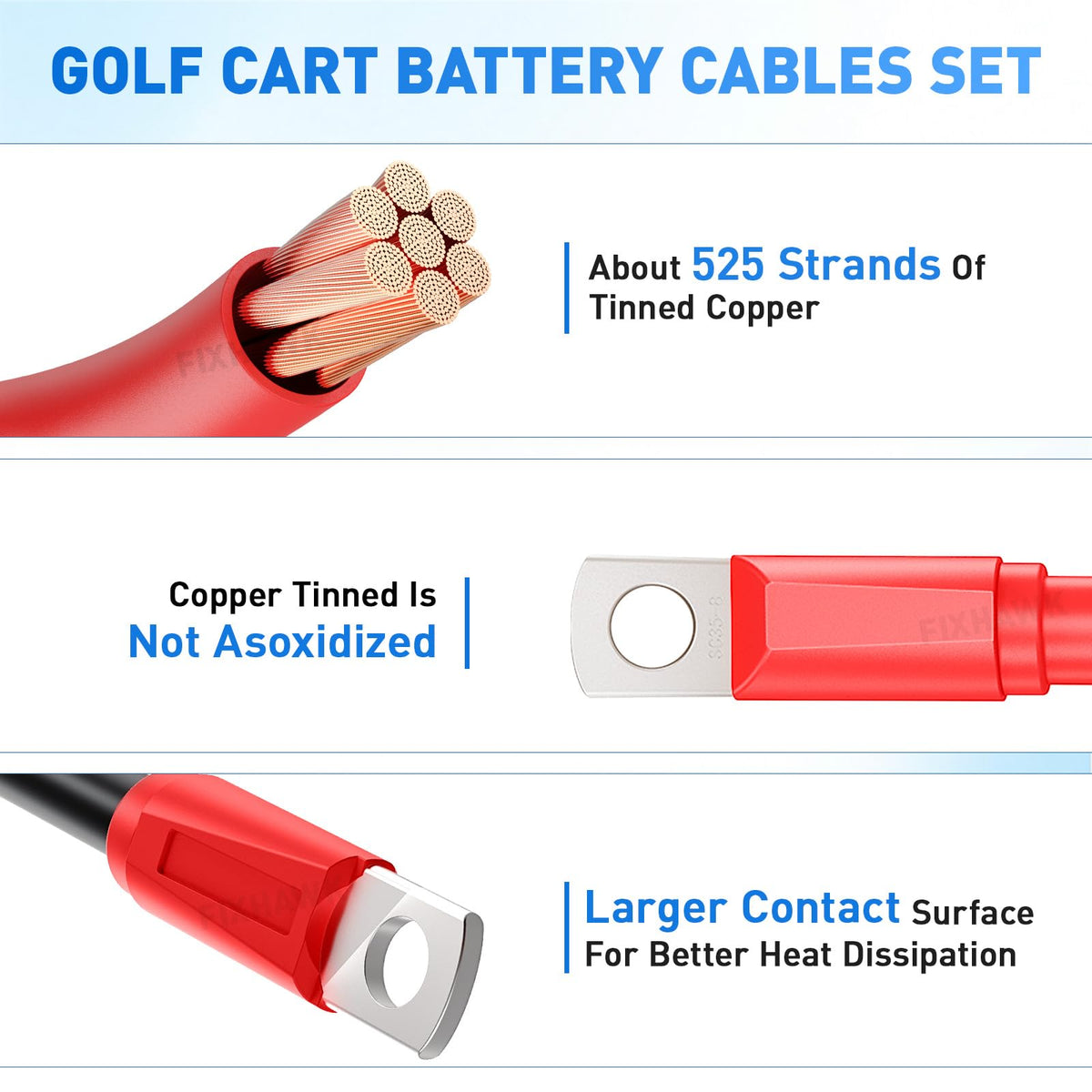 FIXHAWK 4-gauge heavy-duty battery cables shown for stronger golf cart power.
