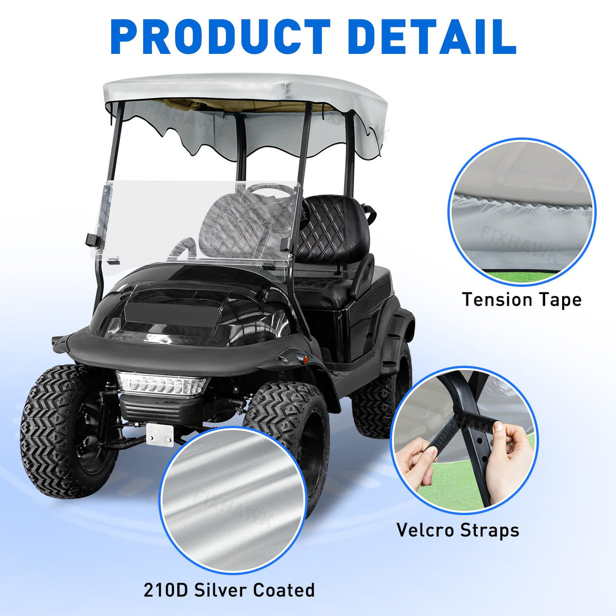 FIXHAWK adjustable nylon straps with Velcro securing shade to cart